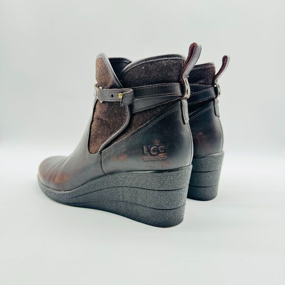 Ugg Boots Womens 9 Brown Leather Wedge Booties Casual Comfort Ankle Shoes - Picture 5 of 12